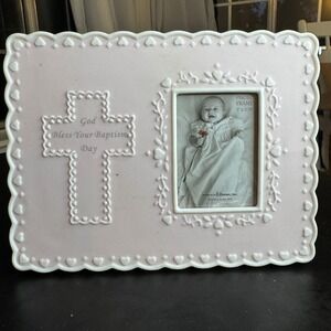 NWT Roman Inc God Bless Your Baptism Day Pink Picture Frame Baby Photo 2x2.75‎